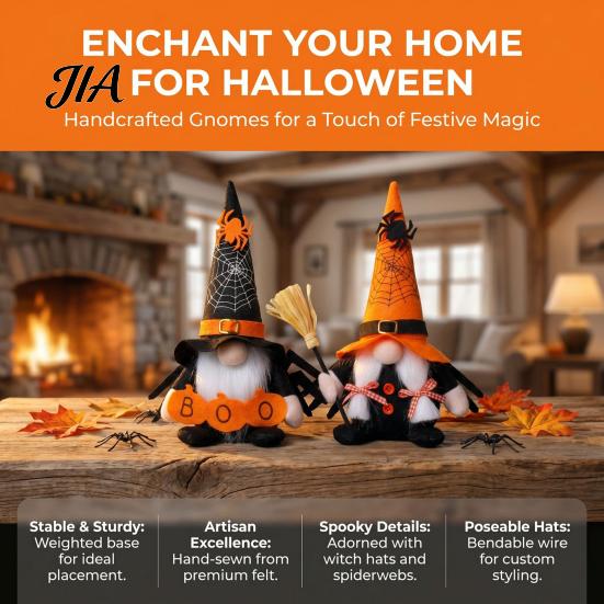 Small Car Interior Decorations Halloween Gnome Decoration, Spooky Orange Black Spider Web Boo Swedish Tomte Party Table Centerpieces Elf Figurine,