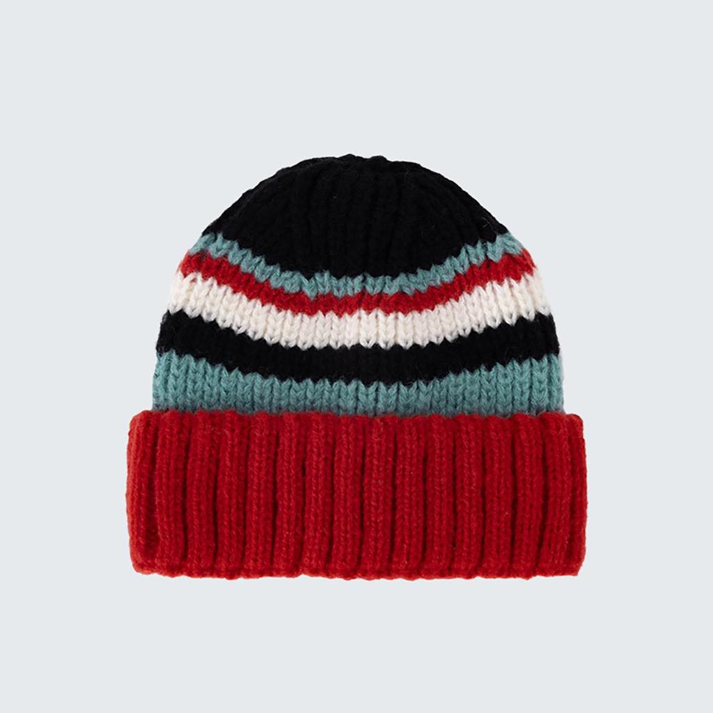 Fashion Color Blocked Knitted Wool Beanies for Women Stripe Ear Protection Skullcaps Autumn Winter Cold-proof Pullover H