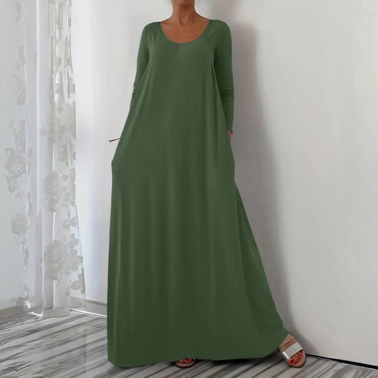 Abito Pullover Casual Largo da Donna alla Moda a Manica Lunga con Scollo a V e Colore Uniforme