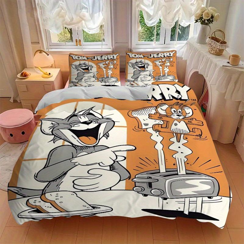 3pcs Happy Tom & Jerry Printed Bedding Set, Soft and Comfortable Quilt Cover for Bedroom, Guest Room (1 Duvet Cover + 2 Pillowcases, Pillow Core Not I