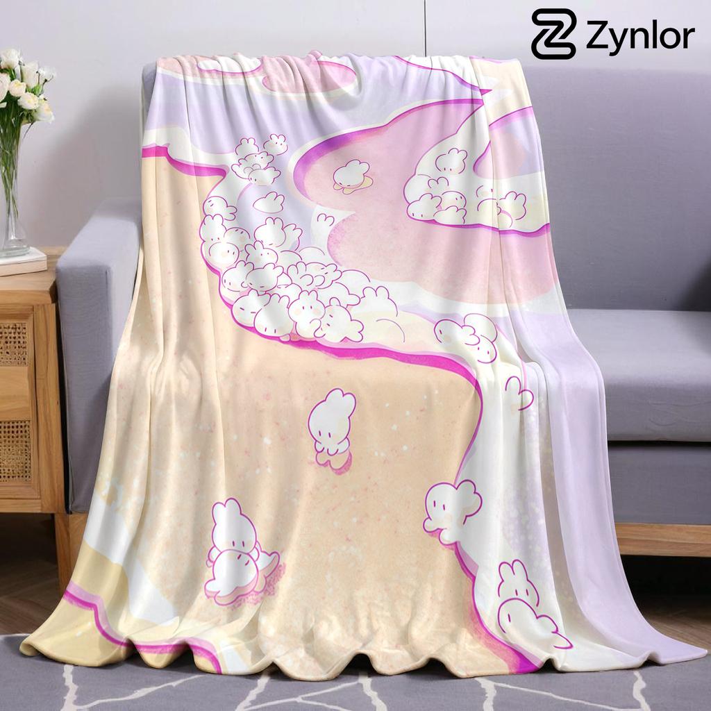 Pink Purple Bunny Wave Lightweight Microfiber Soft Christmas Fleece Blanket Warm Cozy Throw For Sofa Office Travel All Season