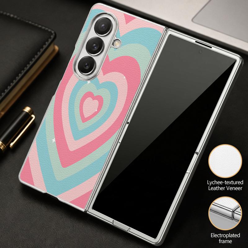Cute Love Hearts Print Case For Samsung Z Fold 8 Ultra 7 6 5 Luxury Plating Leather Skin Hard Phone Cover For Galaxy Z Fold8 Fold7 Fold6