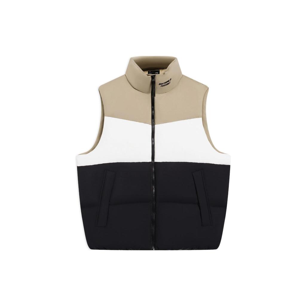 Li Ning Sports Fashion Series Color Block Zipper Stand Collar Sleeveless Vest Men Vests Black AMRS085-1
