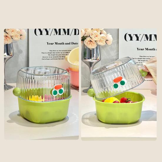Drain Basket with Handle BPA Free Large Capacity Quick Drying Hollow Design Double Layer 2-in-1 Vegetable Fruit Washing Basket