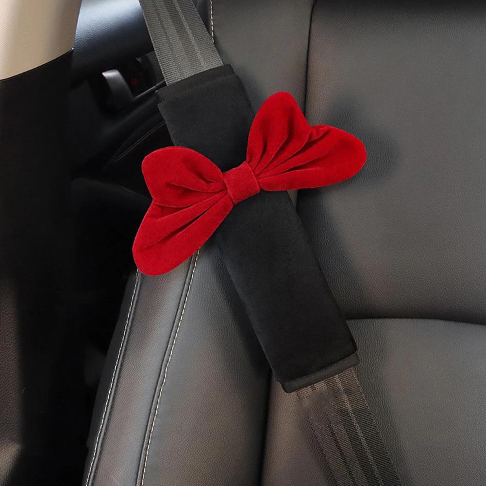 

Красный бант для салона автомобиля, подушка для шеи, подголовник, ремень безопасности, чехол на плечо, чехол на руль, милые женские автомобильные аксессуары, украшение