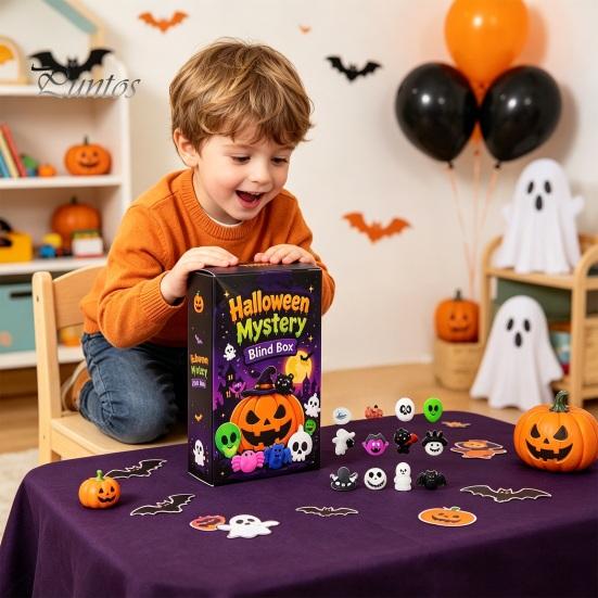 Halloween Pinch Music Toy Squeeze Advent Calendar, 24 Day Ghost Pumpkin Fidget Cute Figurines Toys Set, Collectible Figures Gift Box for Kids,