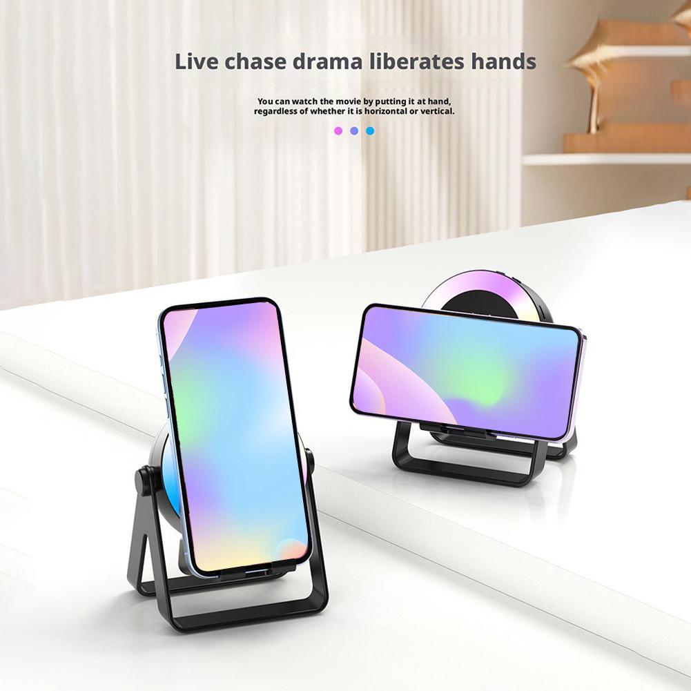 Multifunction 4 IN 1 Wireless Induction Audio Bluetooth Speaker, 360° Rotation Stand with LED-Universal Speaker Stands