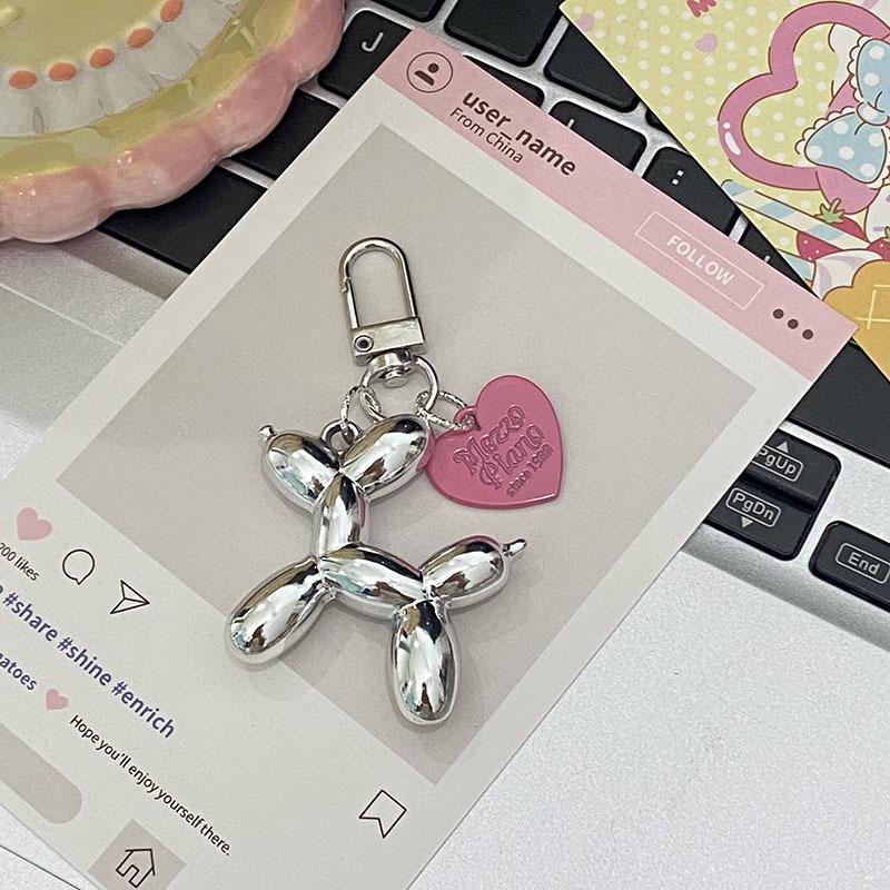 

Xiaohongshu Inspired Electroplated Silver Balloon Dog Charm Keychain | Trendy Millennium Style Bag Accessory