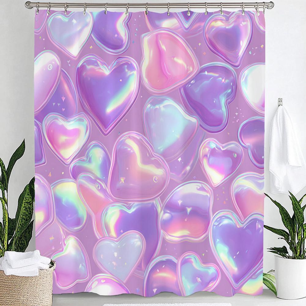 

Colorful Love Shower Curtain, Modern Romantic Pink Heart-Shaped Pattern Bathroom Decor Curtain,Polyester Shower Curtain W60H190(CM)-1 Pcs