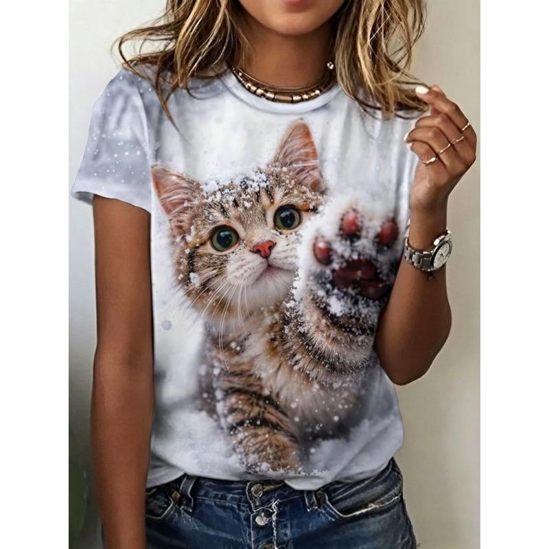 Women's summer casual O-neck short-sleeved T-shirt, with fashionable 3D print, suitable for outings or at home