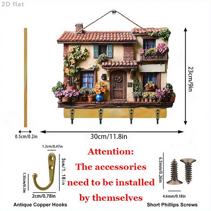 

Плоский держатель для ключей Кафе DIY Установка Экономия места Ретро стиль Домашнее хранение Художественный подарок Практичность Порядок Дерево