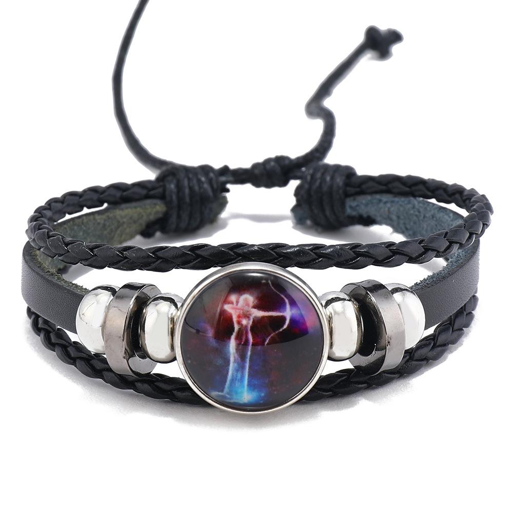 Bracciale Coppia Corda Mano 12 Costellazioni Multistrato Intrecciato Luminoso Gioiello, Unisex, San Valentino, Regalo di Compleanno