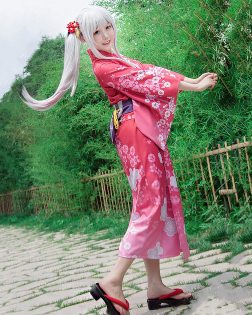 [Milky Time] Eromanga Sensei Izumi Sagiri Yukata Cosplay Costume with Wig, Red, Halloween, Kimono