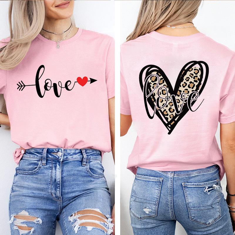

New Womens TShirts Clothing Valentine Leopard Love Heart Print Tees Breathable Tshirt Loose Top Harajuku Casual Short Sleeve 4XL