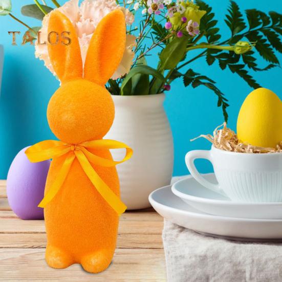Easter Bunny Statue Freestanding Foam Rabbit Ornament Faux Moss Rabbit Flocked Bunny Figurine Centerpiece for Desk Mantel Dining Table