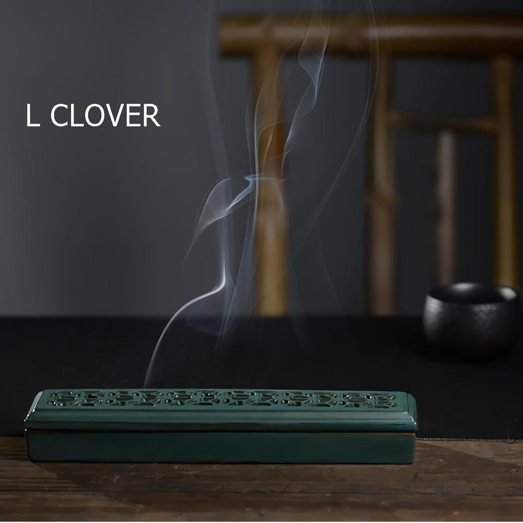 L CLOVER Incense Holder, Horizontal Storage with Lid, Stainless Steel Net, Buddhist Altar, Incense Burner, Incense Holder, Ceramic (Green)