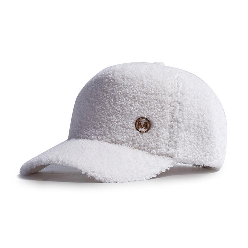 

Versatile hat autumn and winter lamb wool solid color warm baseball cap M standard curved brim cap fashion trendy M (55-58cm) adjustable білий