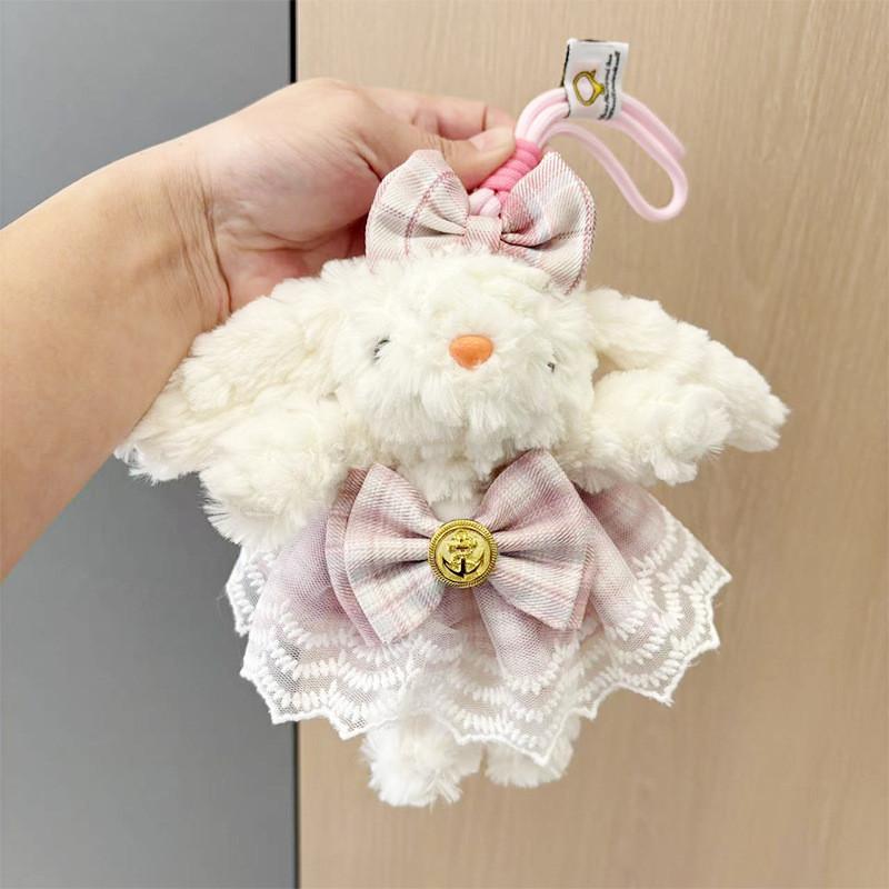 Dopamine Grid Rabbit Soft Toy Keyring With Colorful Bow For Collectors