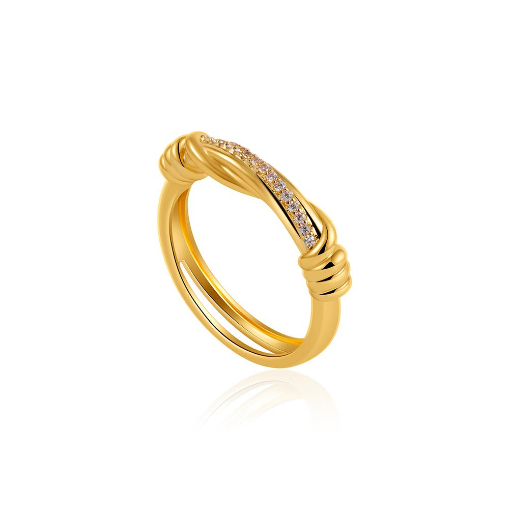 18K Gold Plated Zircon Wedding Ring for Women Twist Bilayer Circle Minimalist Waterproof Elegant Bride Jewelry Accessories New Size 6