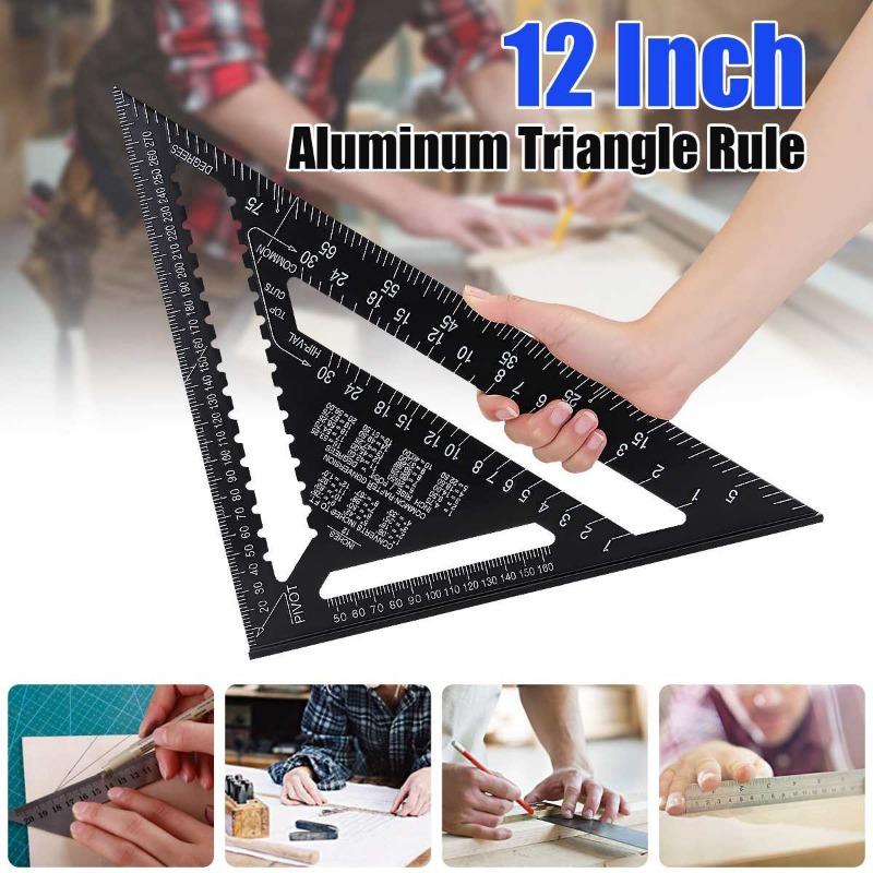 12inch Metric Aluminum Alloy Triangle Angle Ruler Protractor Woodworking Measurement Tool 30cm Quick Read Square Layout Gauge