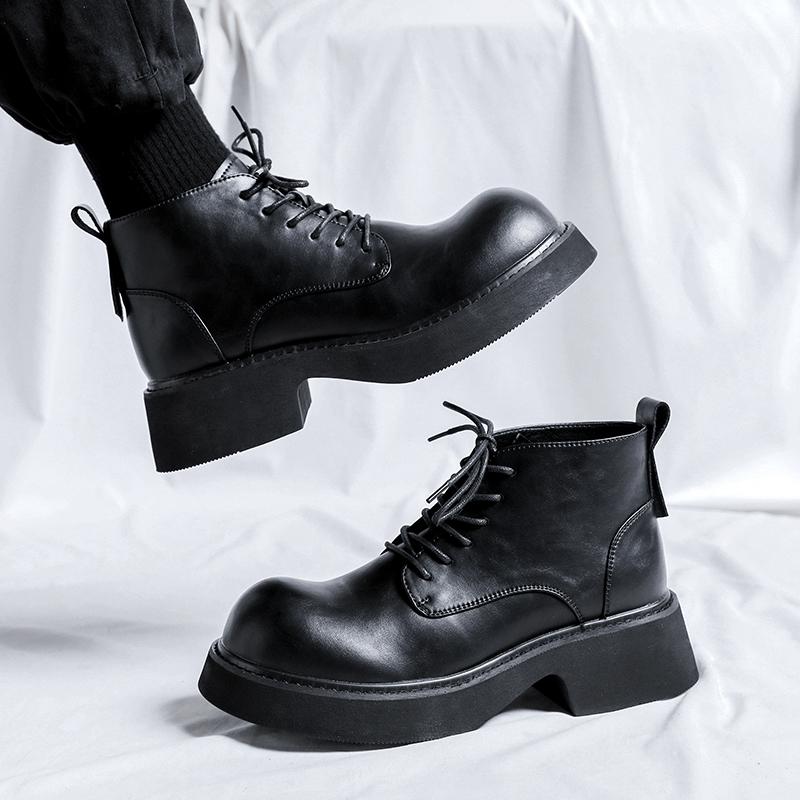 Fashion Men High Top Platform Breathe Small Leather Shoes New Fashion Trend Versatile Japan Korean Business Casual Shoes Suit Men Shoes