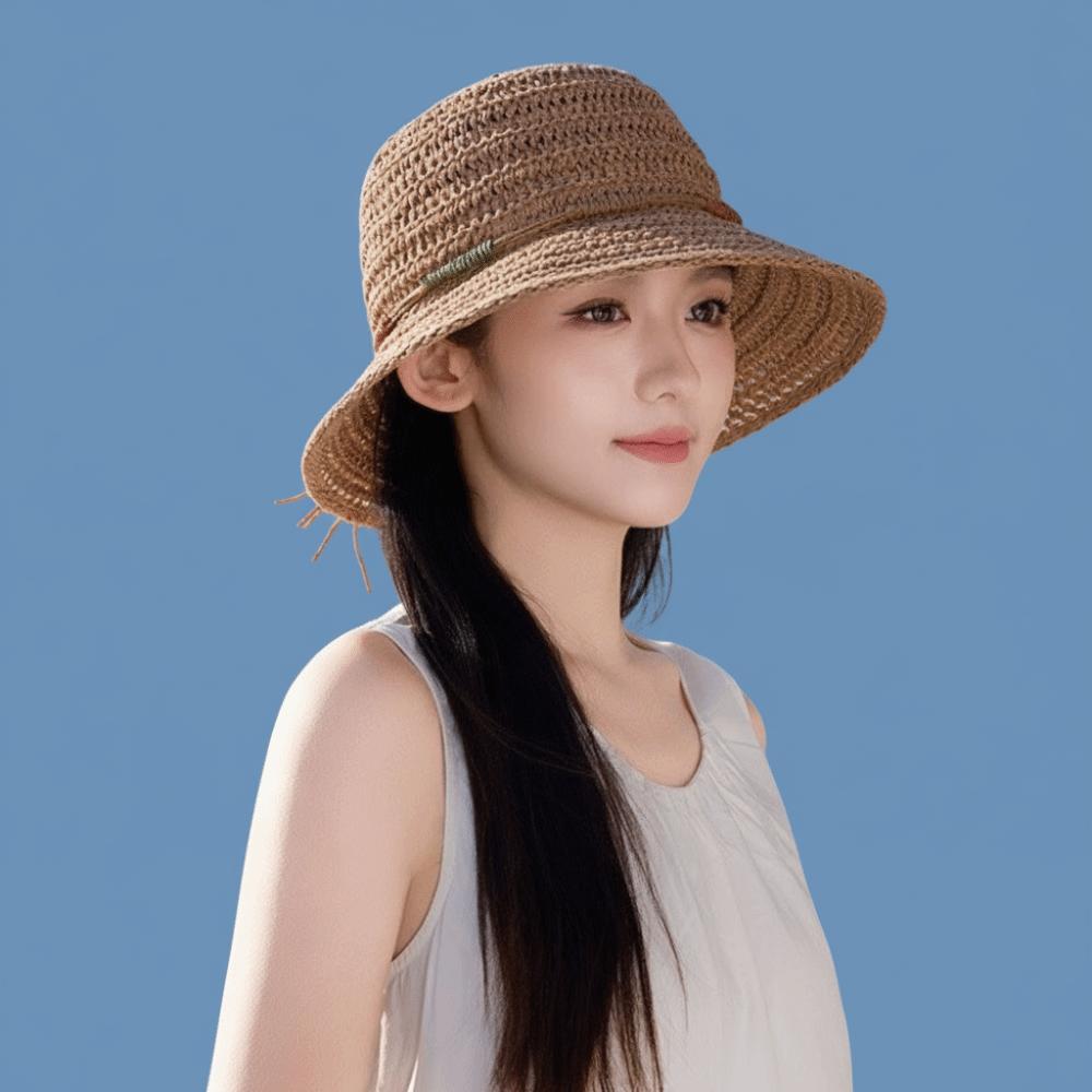 Wide Brim Sunscreen Bucket Hat Large Fisherman Hat Elegant Straw Weave Sun Hat Outdoor