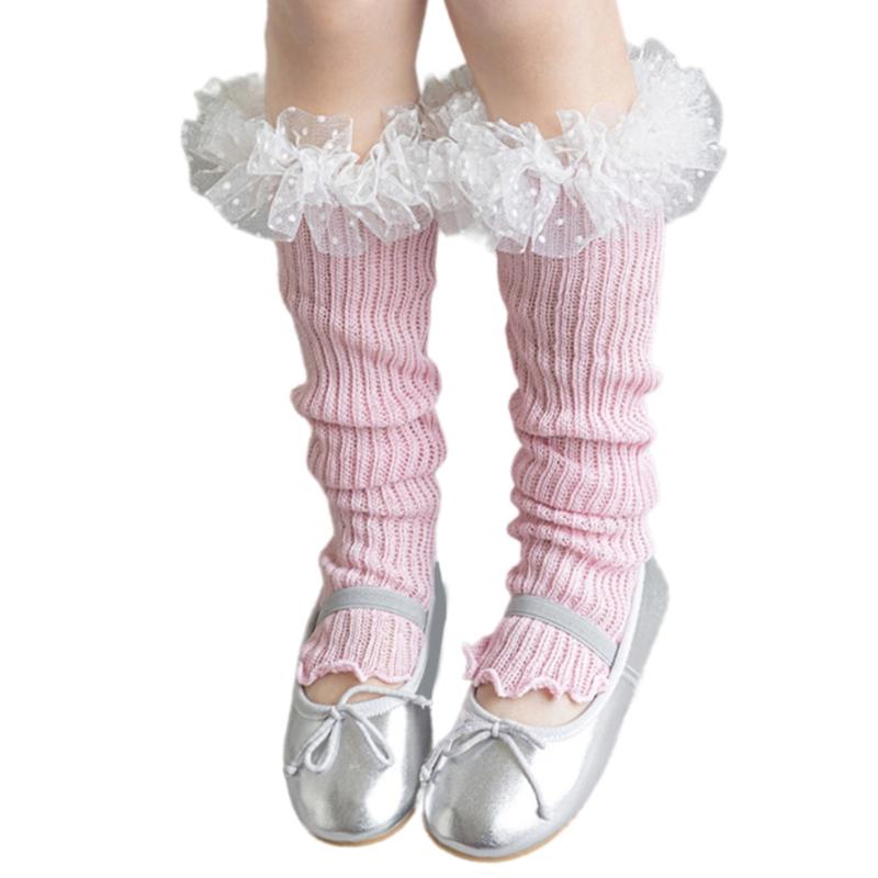 Breathable Cotton Lace Socks for Kids Age 3-13 Years Soft & Comfortable Elastic Leg Warmer with Dot Tulle