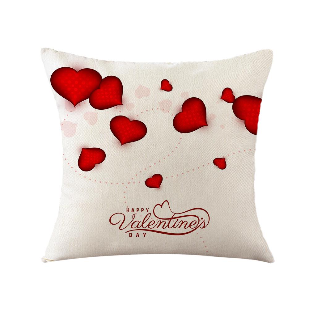 Valentine's Day Cushion Linen Printed Square Pillow Cover Sofa Cushion Plaid Love Cushion Cover