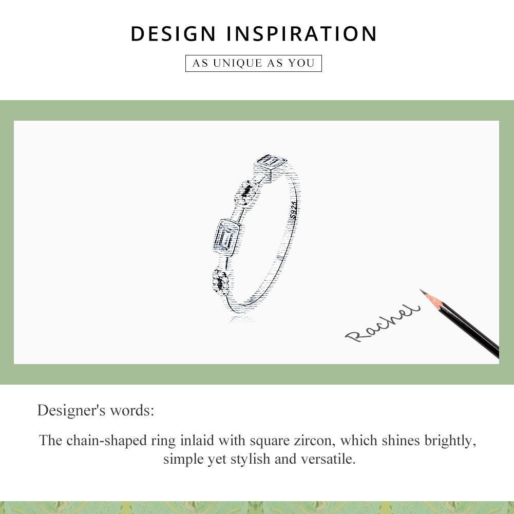 Bamoer 925 Sterling Silver čtvercový prsten s kubickými zirkony pro Womwen Jemné šperky Móda Geometrický prsten Promise Zásnubní dárek