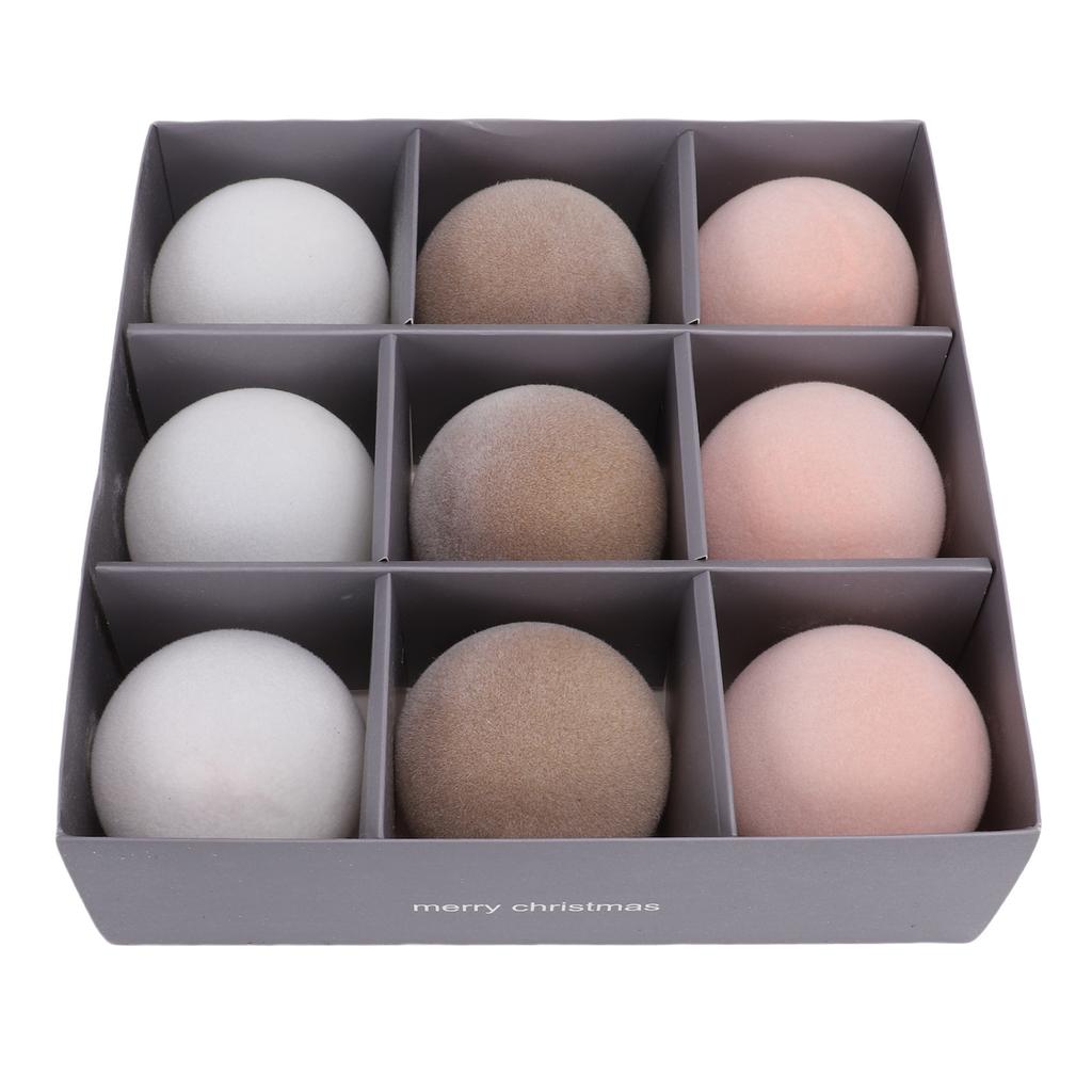 9PCS Velvet Ball Ornaments Shatterproof 8cm Flocked Tree Hanging Ball Decorations for Home Party Holiday Coffee Shop