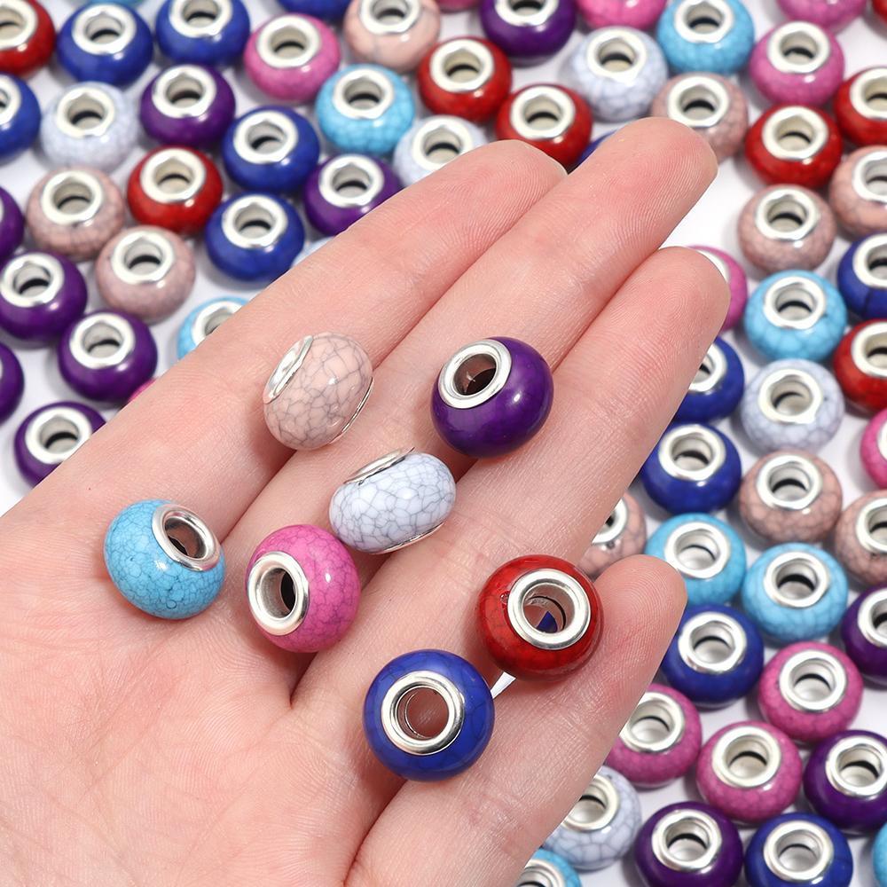 20pcs/lot Resin Beads 14mm Colorful Turquoise Lines Large Hole Spacer Beads For Jewelry Making DIY Necklace Bracelet Accessories