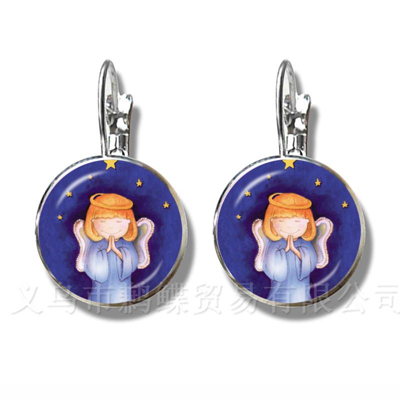 

16mm Round Glass Cabochon Handmade Christmas Angel Stud Earrings For Women Girls Party Favor Jewelry Xmas Gift