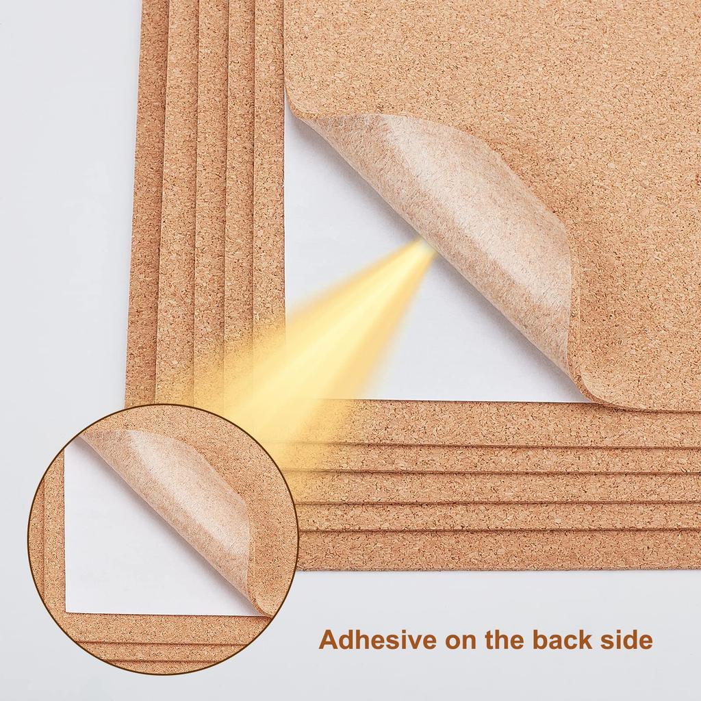 BENECREAT Self-Adhesive Cork Sheets, 6 Sheets, 40x20cm, Rectangular, 0.2cm Thick, Self-Adhesive Backing, Heat Insulation, Soundproofing, Non-Slip,