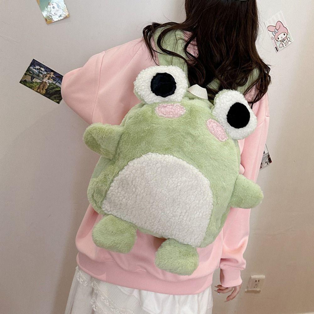 Fashion 3D Cartoon Frog Backpack Plush Animal Frog Shoulder Bag  Birthday Gift