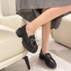 Platform loafers women's autumn 2025 new commuter shoes black one-pedal small leather shoes round head patent leather single shoes