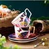 220ml Ceramic Coffee Cup Saucer Creative Flower Bird Mug Exquisite Afternoon Tea Flower Tea Coffee Cup Home Breakfast Milk Mug