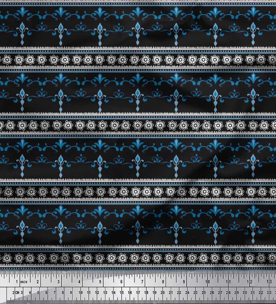 Soimoi Japan Crepe Satin Fabric Stripe,Floral & Filigree Damask Decor Fabric Printed Metre 42 Inch