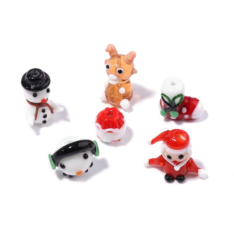 2Pcs Christmas Collection Lampwork Loose Beads Christmas Tree Santa Claus Snowman Shaped Beads For DIY Bracelet Jewelry Gifts