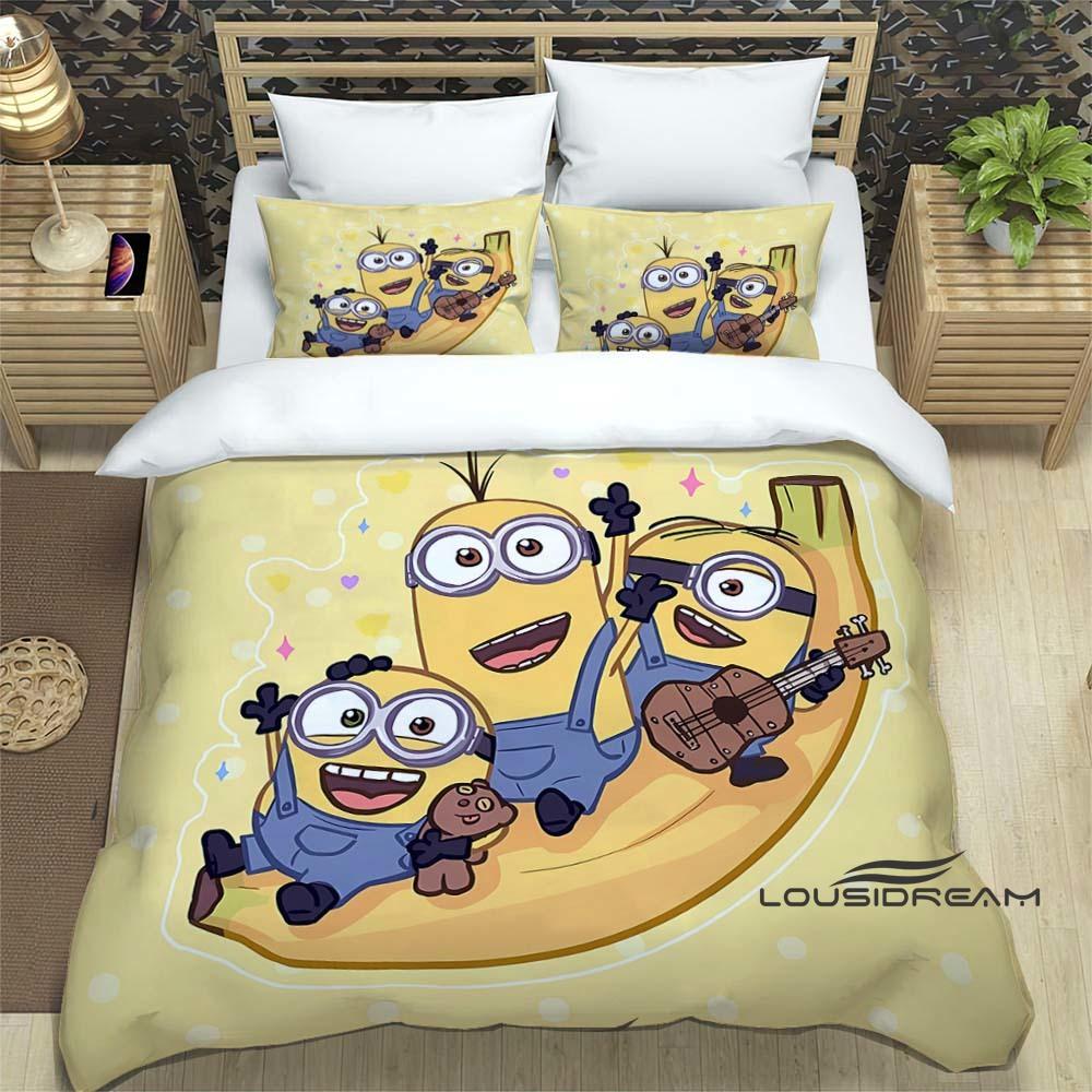 Trendy & Popular "Minions" Cartoon Print 3-Piece Bedding Set — Duvet Cover & Pillowcases (Suitable for Teens, Children, Boys &