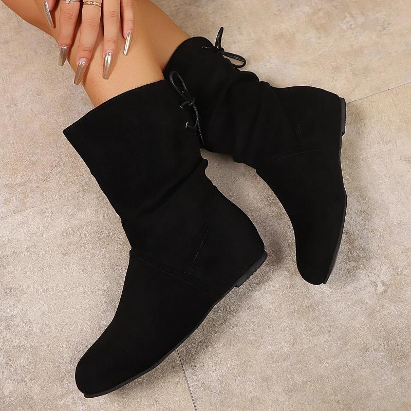Damenstiefel mit niedrigem Absatz 2025 Neu Vier Jahreszeiten Bequeme Damenschuhe Mode Outdoor Sexy Mid-Calf Stiefel Frau Botas De Mujer