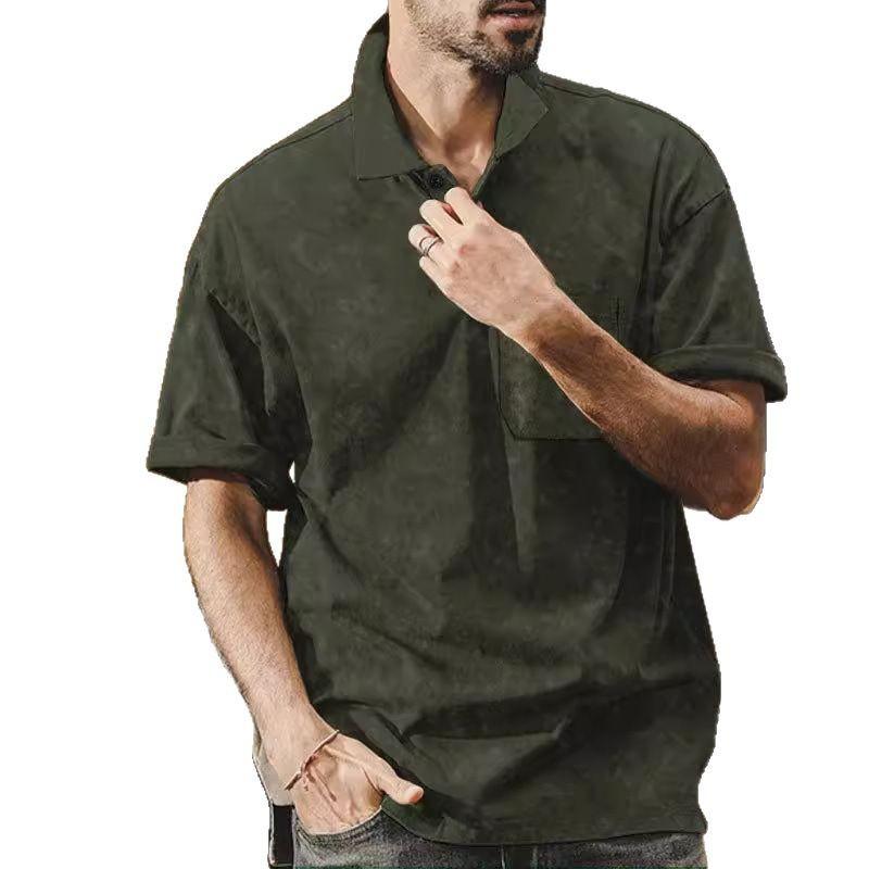 Summer New Men's Lapel Button T-shirt Retro Casual Short-sleeved Men's T-shirt