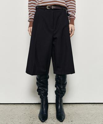 Nigaennikol Wide Pintuck Bermuda Pants_Black