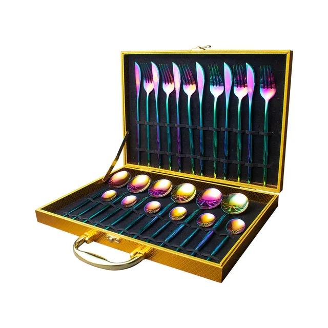 Tableware Set Gift Box Fabulous Cutlery Knife Fork Dessert Spoon Coffee Spoon 24PCS Gold Flatware Dinnerware Sets