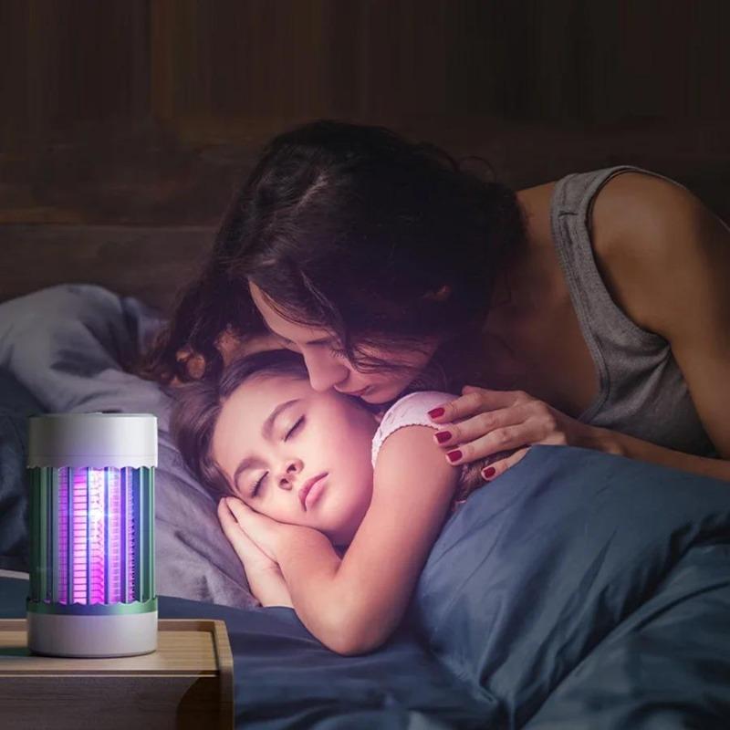 Lampă portabilă electrică anti-țânțari, reîncărcabilă USB, lumină UV, ucigaș de insecte de interior/exterior pentru camping sau casă cu lumină de noapte
