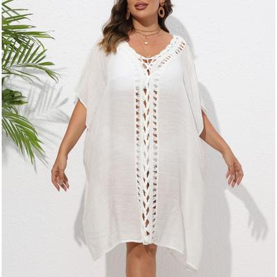 Kadın Büyük Beden El Örgüsü Çiçekli Patchwork Örtünme Elbise Bol Plaj Bikini Örtüsü Dış Giyim
