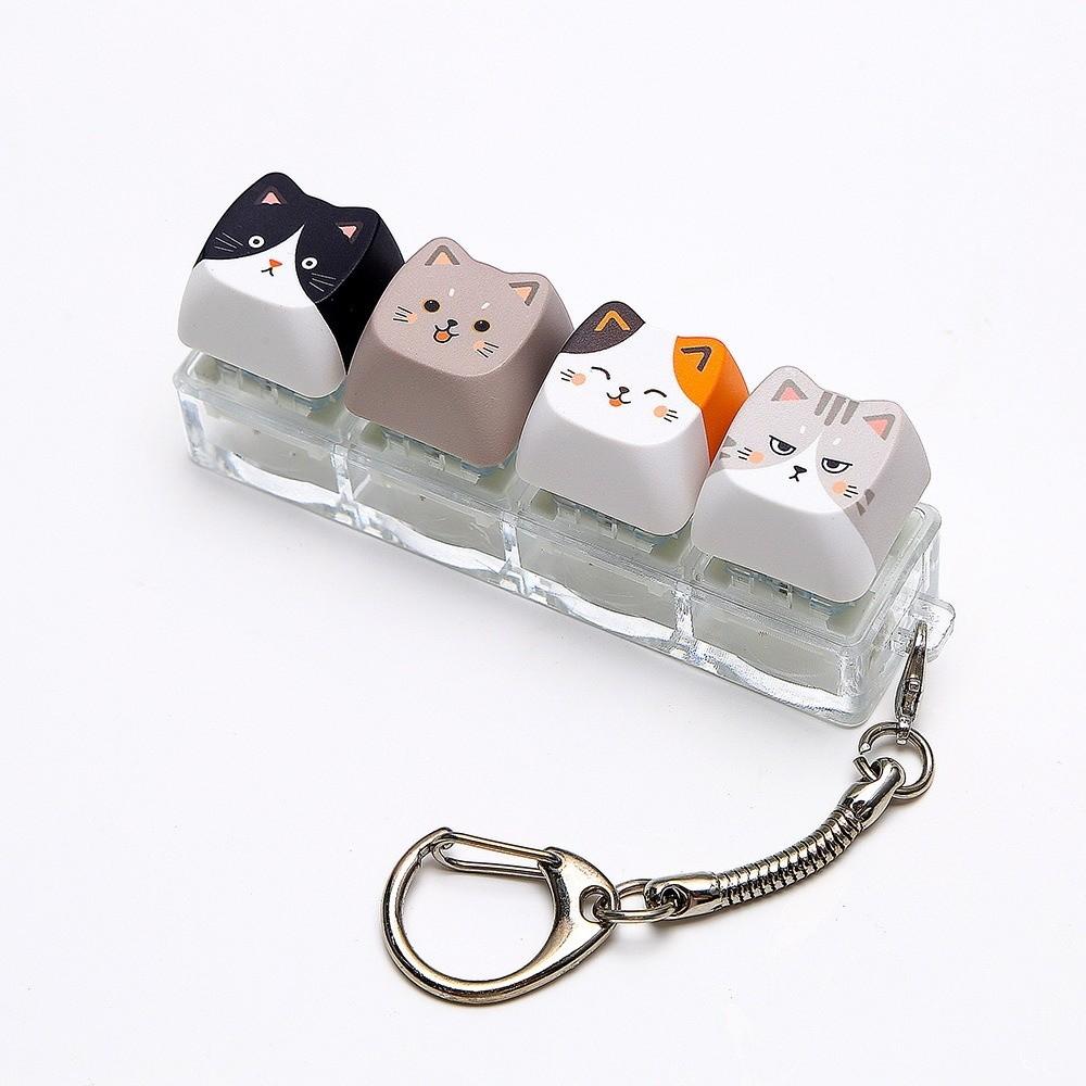 Cute Cat Keyboard Fidget Toy 4 Keys Mechanical Keyboard Keychain Gifts for Kitten Fans