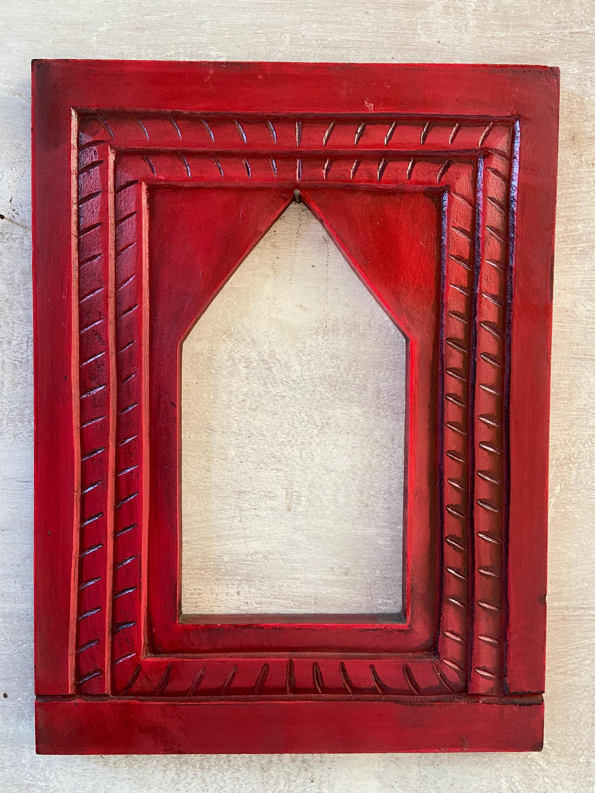 

Hand-Carved Floral Wood Frame: Rustic Red Indian Wall Decor 16” X 8” X 24” (l x w x h) разноцветный