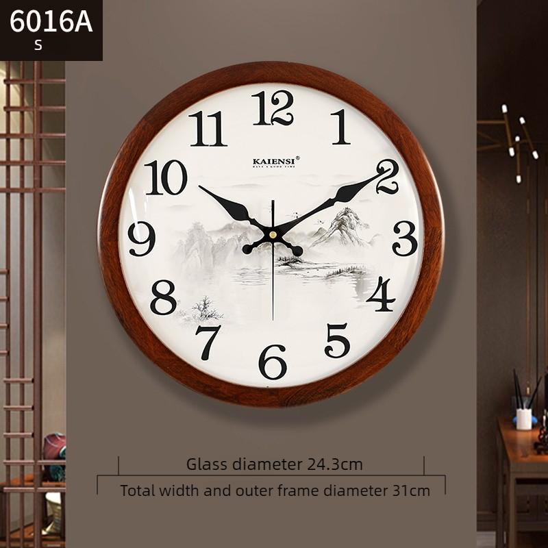 New Chinese Living Room Wall Clock Simple Design Wall Hanging Solid Wood Fashionable Silent Round Bedroom Quartz Clock