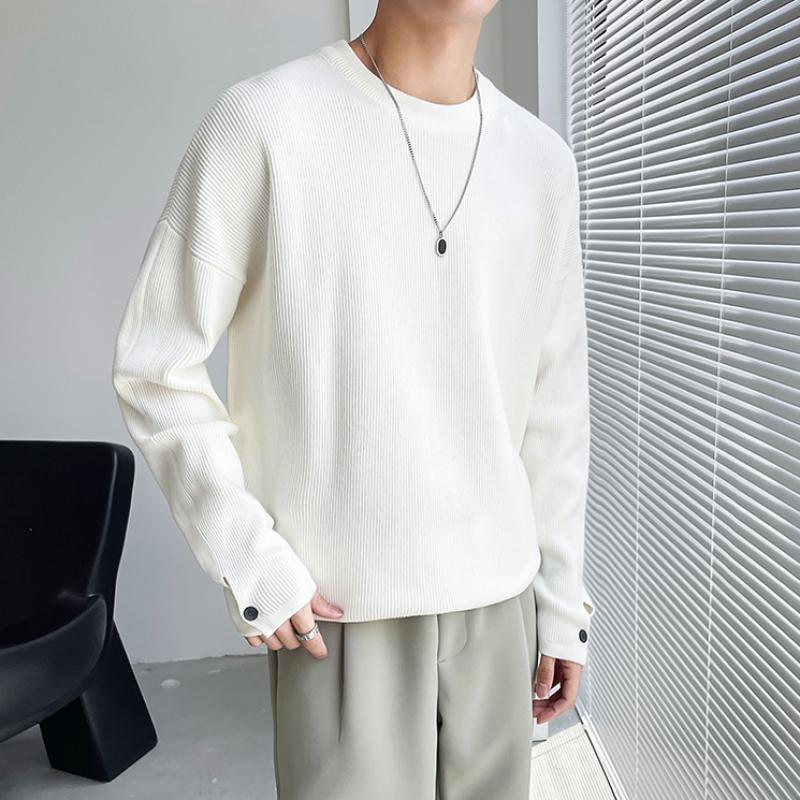Autumn and Winter Ins Solid Color Crewneck Sweater, Men's Korean Version, Versatile, Loose White Pullover Sweater, Long-sleeved Base Layer