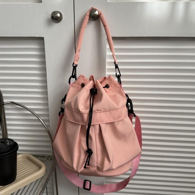 Minimalist Oxford Large Capacity Bucket Bag with Drawstring Closure ,Adjustable Strap Lightweight Crossbody Purse Casual Handbag